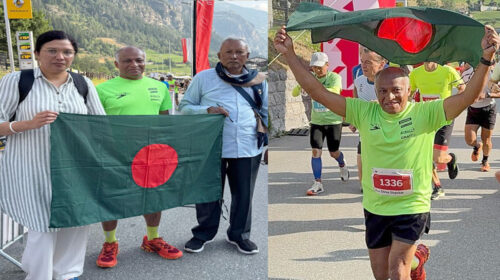 জ্যারমাট আল্ট্রা ম্যারাথনে বাংলাদেশের পতাকা হাতে দৌড়ালেন শিব শংকর পাল